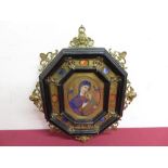 Late 19th C Italian religious porcelain panel depicting Virgin Mary and Christ border inset with