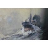Frank Henry Mason (Staithes Group 1875-1965): Steam ship labouring in a stormy sea, watercolour,