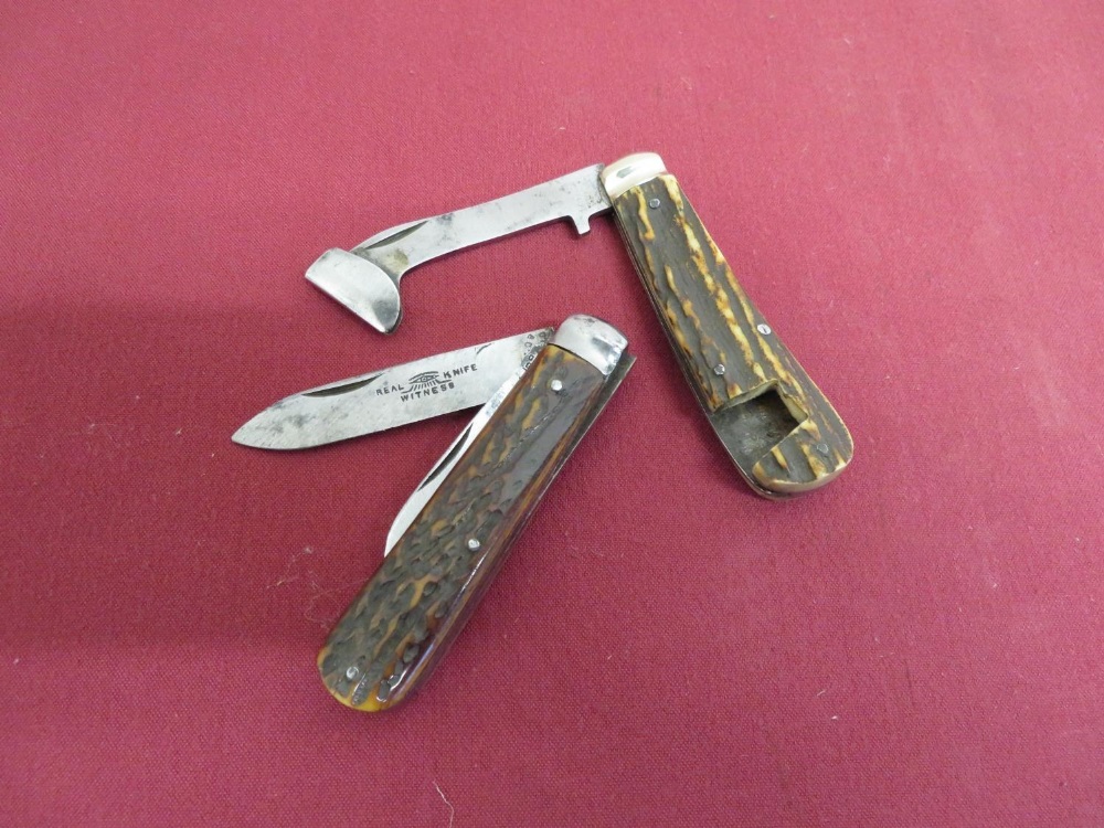 19th C twin bladed pocket knife by Taylor of Sheffield "Real Witness Knife" and a cattle foot paring
