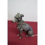 Late Victorian painted cast Spelter table cigarette lighter in the form of a seated greyhound,