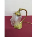 Early 20th C brass adjustable desk lamp, with etched frosted glass shade (H26cm)