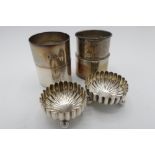 Pair of Victorian hallmarked silver lobed circular salts on ball feet, Birmingham 1889 by Hirons &