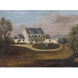 American school 19th C, study of a country house in garden landscape, oil on canvas, (44cm x 36cm