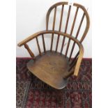 19th C ash and elm child's stickback Windsor armchair on ring turned supports