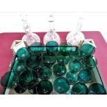 Twenty two 19th C and later wine glasses with green tinted bowls, two Victorian cut glass