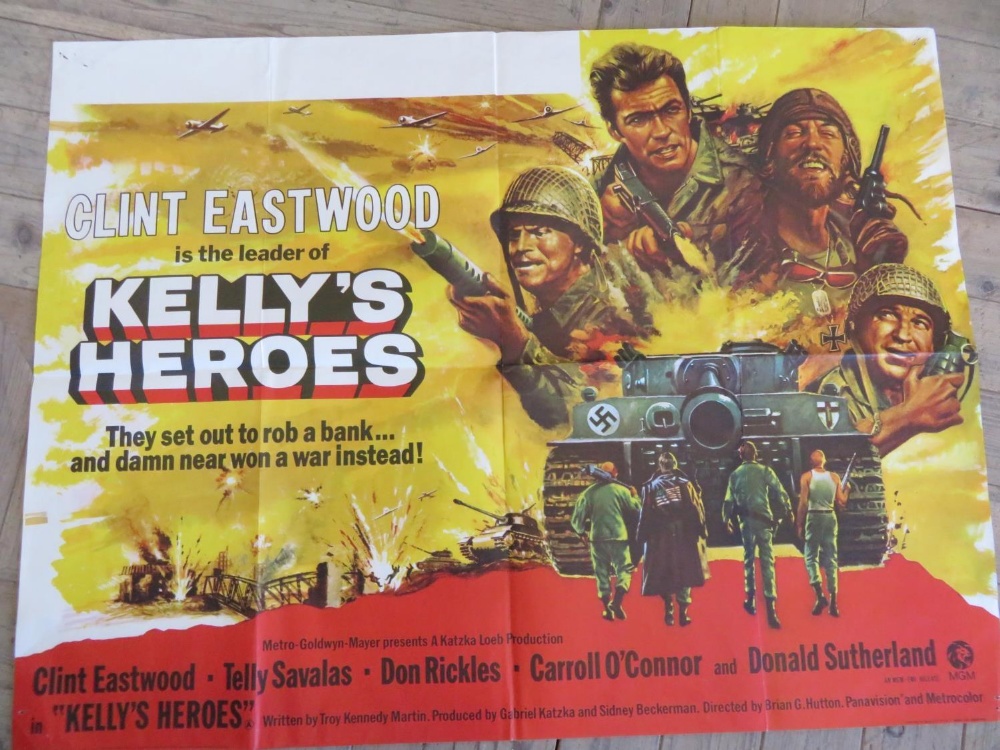 Cinema foyer film poster "Kelly's Heroes", metro-Goldwyn-Mayer film staring Clint Eastwood,