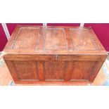 Three panelled pine and ply blanket box (W104cm x D60cm x H54cm)