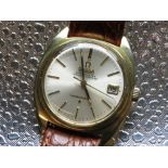 Omega constellation automatic Chronometer wristwatch with date, gold plated case on leather strap