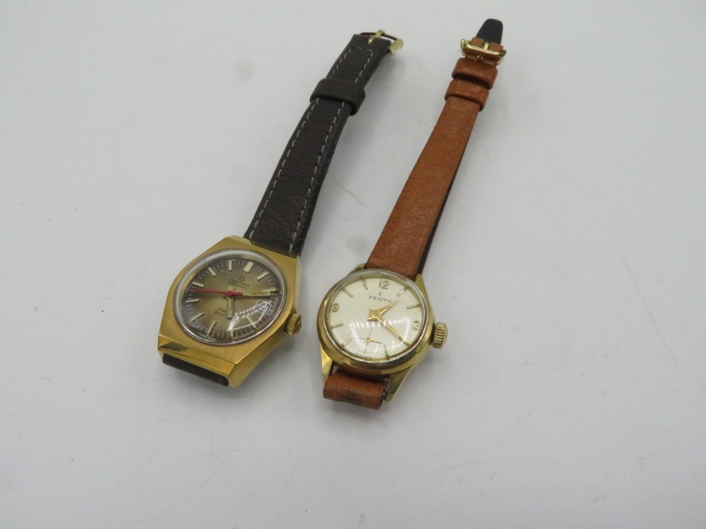 Certina club 2000 lady's automatic wristwatch with date. Hexagonal gold-plated case on leather