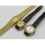 Lemania lady's hand wound wristwatch. Gold plated case on leather strap. Rado Imelda lady's hand