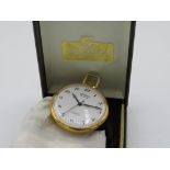 Bernex keyless open face pocket watch. Gold plated case. 17 jewel movement. In original box.