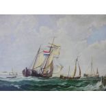 R. E. Beinder (20th century) Dutch fishing Cog in rough waters, oil on canvas, signed & dated 87, (