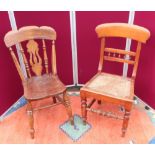 Victorian turned beech kitchen chair with shaped top rail, pierced splat and turned supports