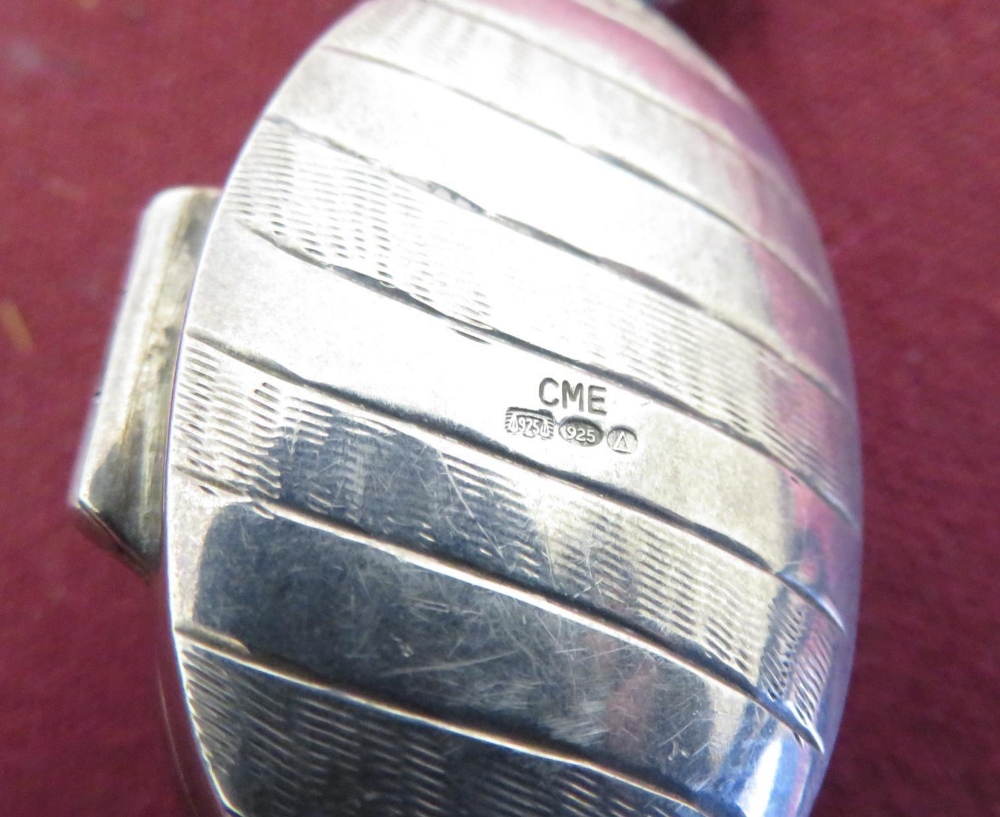 Box in the form of a wrapped, boiled sweet, stamped CME 925, George V engine turned silver curved - Image 3 of 4