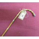 Walking cane with hallmarked silver collar and terminal (A/F)
