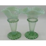 Pair of Victorian opaline glass vases with molded crimped edges of conical form on crimped
