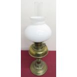 20th C "Young's 20 Inch Court Central Draft" oil lamp, with brass reservoir and opaline shade (