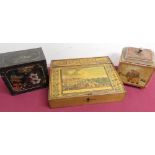 Early 20th century slope top writing box, hinged cover with a print "The Chain Pier Brighton",