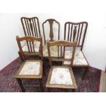 Pair of Edwardian inlaid mahogany bedroom chair with drop in seats, pair of similar walnut bedroom