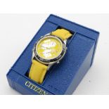 Citizen CTZ-B5813 WR100 quartz alarm chronograph burnished stainless steel case on matching canvas