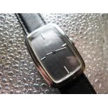 Favre-Leuba hand wound wristwatch. Chromium plated case on leather strap. Case back stamped and