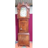 Victorian mahogany long case clock, Roman dial signed G Elliot, with swan neck pediment and 8 day