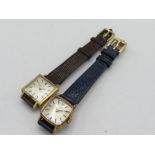 Tudor lady's hand wound wristwatch, 9ct gold case on leather strap, case stamped 9k .375. Tudor 17