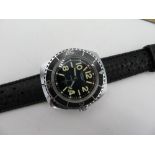 Cordella Antichoc hand wound divers wristwatch. Stainless steel case with rotating bezel on rubber
