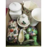 Maling green lustre part dressing table set, Ringtons Ltd Maling ware lustre jug, Royal Winton sugar