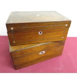 Victorian rosewood rectangular jewellery box with mother of pearl inlay, and a similar mahogany