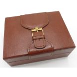 Rolex brown leather watch box with inner hard wood lining stamp on base, Montres Rolex S.A Geneve