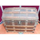 Victorian dome top wooden and metal bound trunk (76cm x 50cm x 56cm)