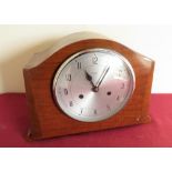 1930's Enfield walnut cased striking mantel clock, chromium plated bezel, silvered dial with