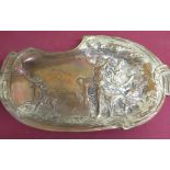19th C Russian electro plate on copper shaped oval dish, relief decorated with a study of "Diana the