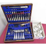 Oak canteen containing set of EPNS cutlery (47pcs) and approx. 30pcs of similar pattern and other