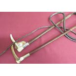 Swaine & Adeney leather riding whip, antler handle with Swaine and Adeney button, silver collar