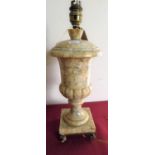 20th C Italian alabaster urn shaped table lamp, on gilt metal dolphin feet (H31cm)