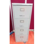 Grey metal four drawer filing cabinet. (W47cm x H133cm x D62cm)