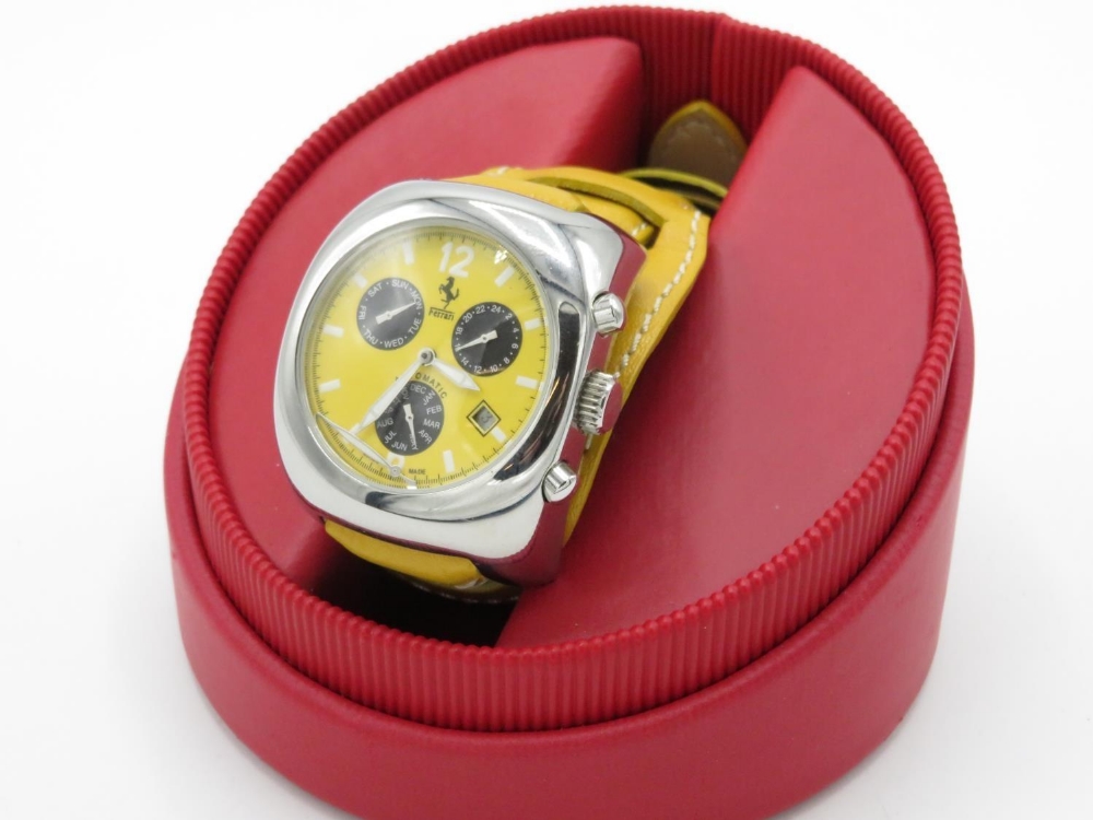 Ferrari Automatic chronometer wrist watch with day, date and month. Stainless steel case on