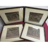 Set of four 19th C coloured engravings after G Morland 'fox hunting' published by E. Bell