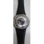 Omega Dynamic hand wound wristwatch with date. Stainless steel case on leather strap, with Omega