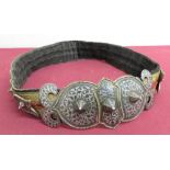 19th C military belt decorated with Russian silver Niello shaped decorative bosses with beaded