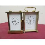 20th C brass carriage time piece with four bevelled panels and Roman dial (H15cm) and a quartz