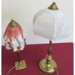 Edwardian brass table lamp with urn shaped column and glass shade, and a small corinthian column