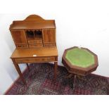 Adam style ladies mahogany writing desk, raised back with cupboards drawers and compartments on