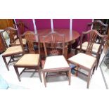 Set of six (4+2) Geo. lll style mahogany dining chairs with arched backs and drop in leather seats