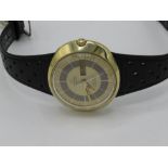 Omega Dynamic automatic wristwatch with day date. Gold plated case on rally style Omega leather