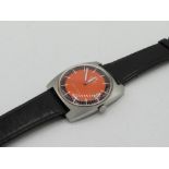 Tissot Seastar Seven Visodate hand wound wristwatch. Rectangular stainless steel case in Tissot