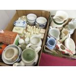 Collection of kitchen ceramics including teapot and milk jug decorated with sheep, others