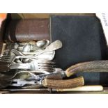 Pair of silver plate fish servers in fitted case, silver plated fish eaters in fitted case and